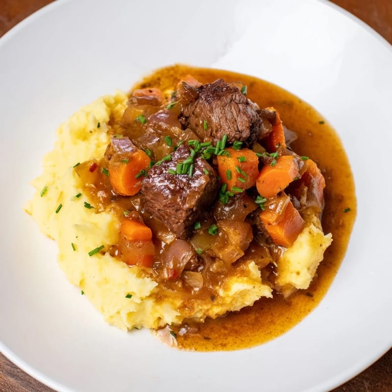 This photo presents a hearty bowl of Fall Apple Cider Stew Mash, ready to warm your senses on a cold night.