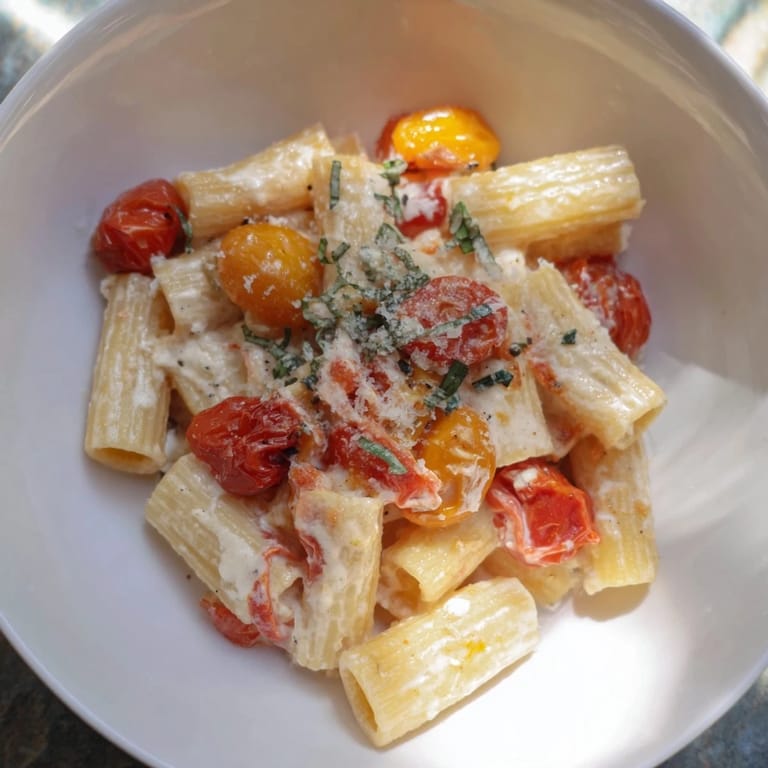 Golden-brown Four-Cheese Baked Block Pasta, a comforting vegetarian Italian-American baked meal ready to enjoy!