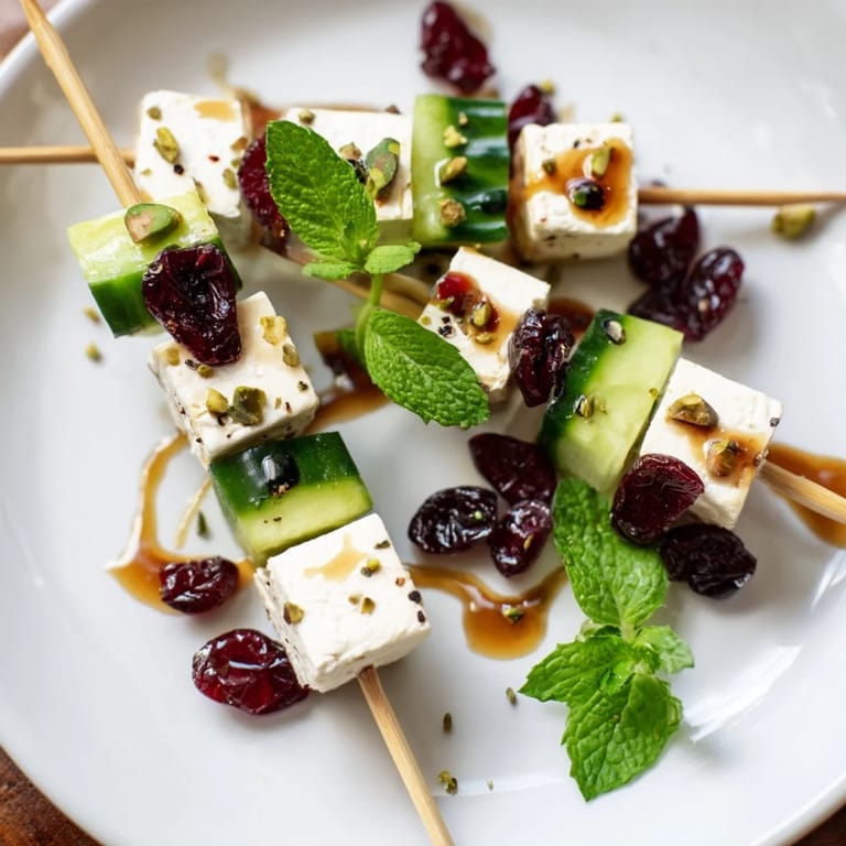 These colorful Holiday Cranberry-Feta Skewers, served with refreshing cucumber, make the perfect party treat.