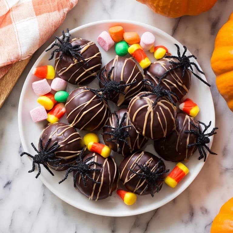 A detailed image of a Spiderweb Candy Platter, showcasing colorful gummy spiders and pretzel "twigs."