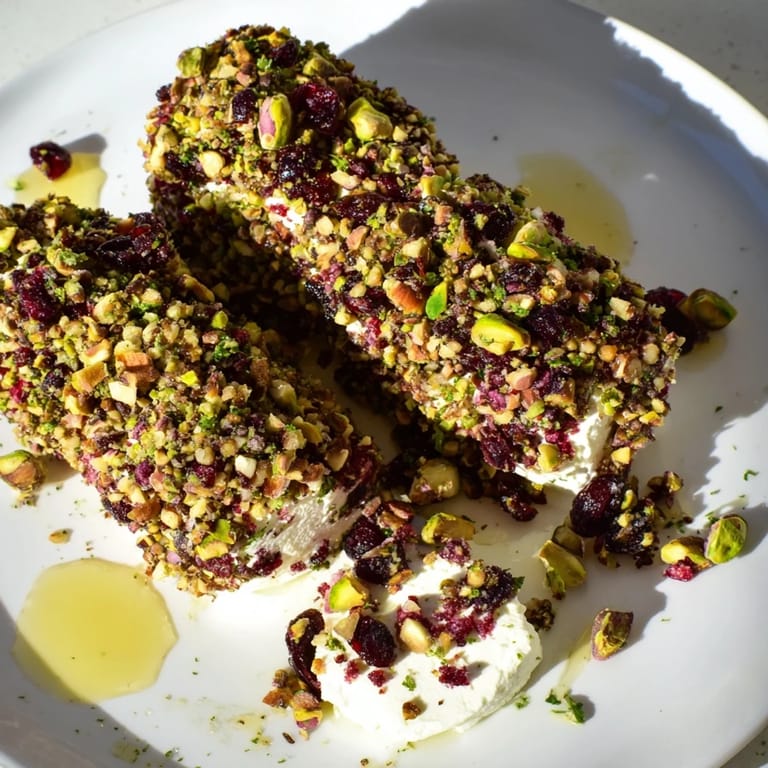 A close-up of a Cranberry Goat Cheese Logs serving board garnished with rosemary, grapes and crackers, ready to enjoy.