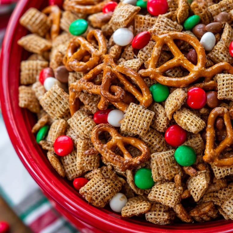 Festive red and green candies mix with a delicious Holiday Mix for a perfect bite.