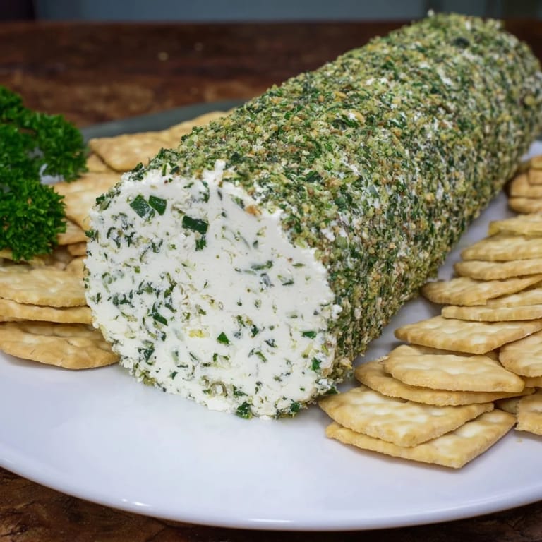 Savory Herb-Coated Cheese Log, perfect appetizer, visually appealing served on a platter.