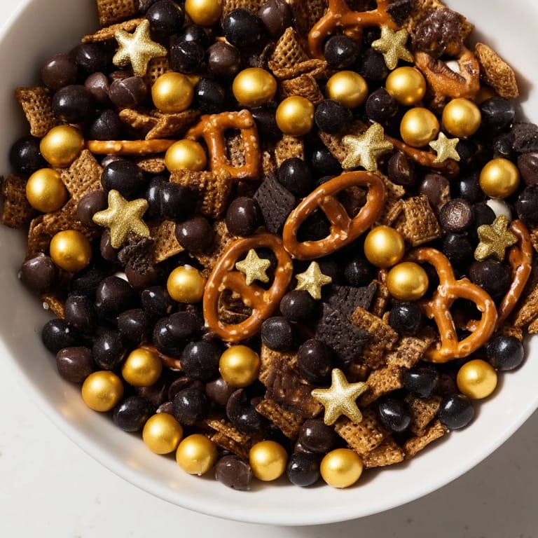 Get ready for a New Year's treat: A bowl of flavorful Midnight Snack Mix, perfect for sharing.