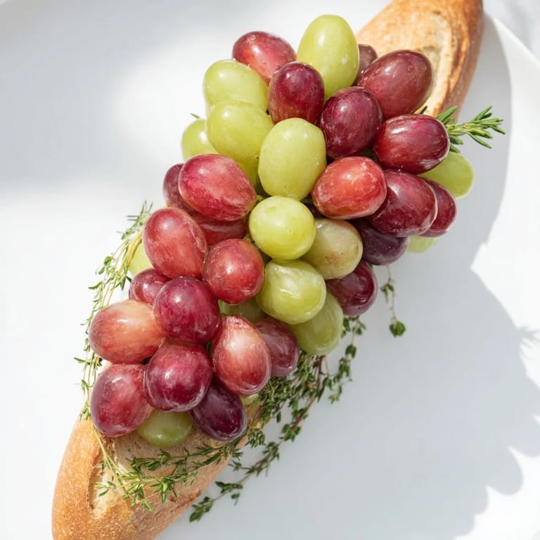 A rustic wooden board displays a vibrant Vineyard Grape Cluster, ready to grab and enjoy.