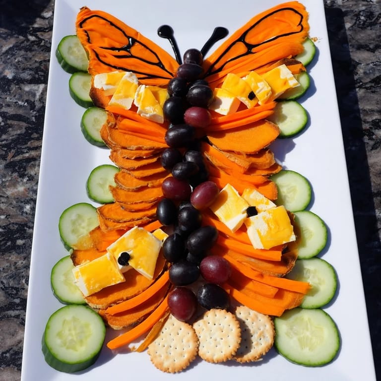 Delicious Monarch Butterfly Wings appetizer, meticulously crafted with veggies, cheese, and a balsamic drizzle.