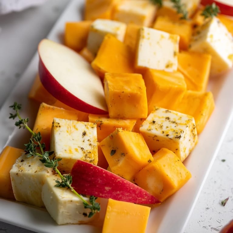 Scrumptious The Autumn Ember appetizer, perfect for fall, features flavorful cheese and vivid red apples.