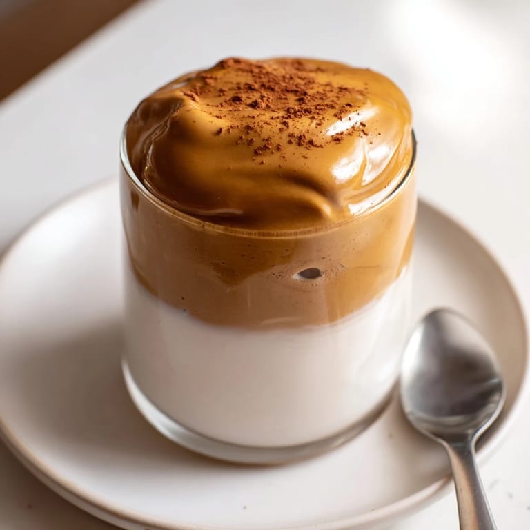 Creamy brown sugar dalgona latte, a Korean-inspired coffee drink, looks refreshing on a hot day.