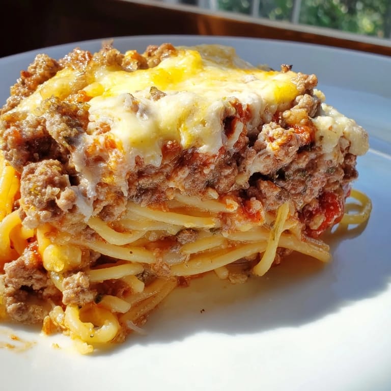 Close-up of a steaming, family-favorite Million Dollar Spaghetti, perfect for a hearty dinner.