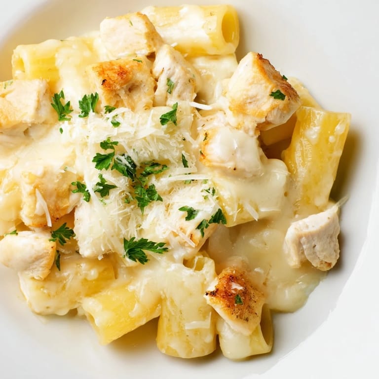 Spoonful of rich and creamy Chicken Alfredo Bake, topped with melted cheese, ready to be enjoyed.