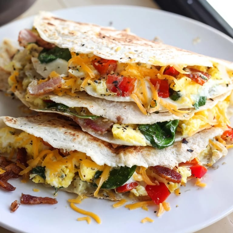 A visually enticing shot of a perfect Breakfast Quesadilla Hack, served warm, with melted cheese oozing out.