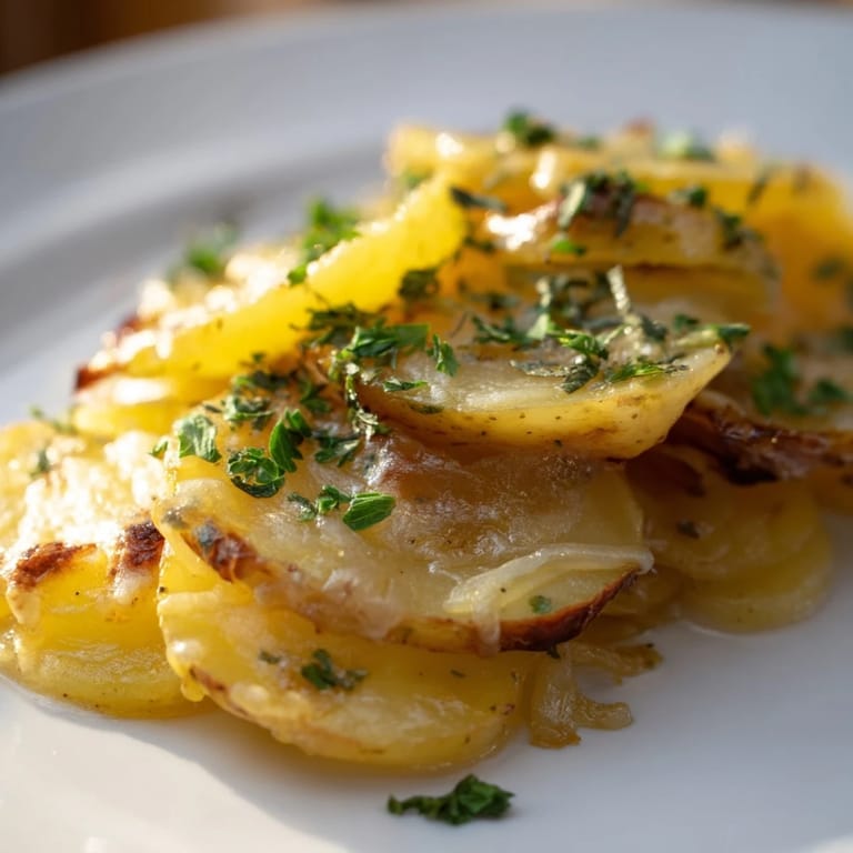 A close-up shot of the savory French Onion Soup Potatoes with deeply caramelized onions and cheese.