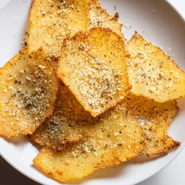 A plateful of Cottage Cheese Chips, perfectly seasoned and baked until golden brown and delicious.
