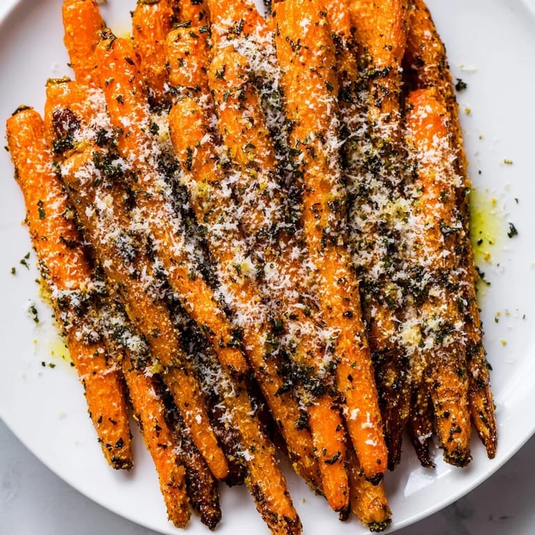 Crispy Parmesan baby carrot chips, perfectly roasted with honey, offering a delightful aromatic crunch.