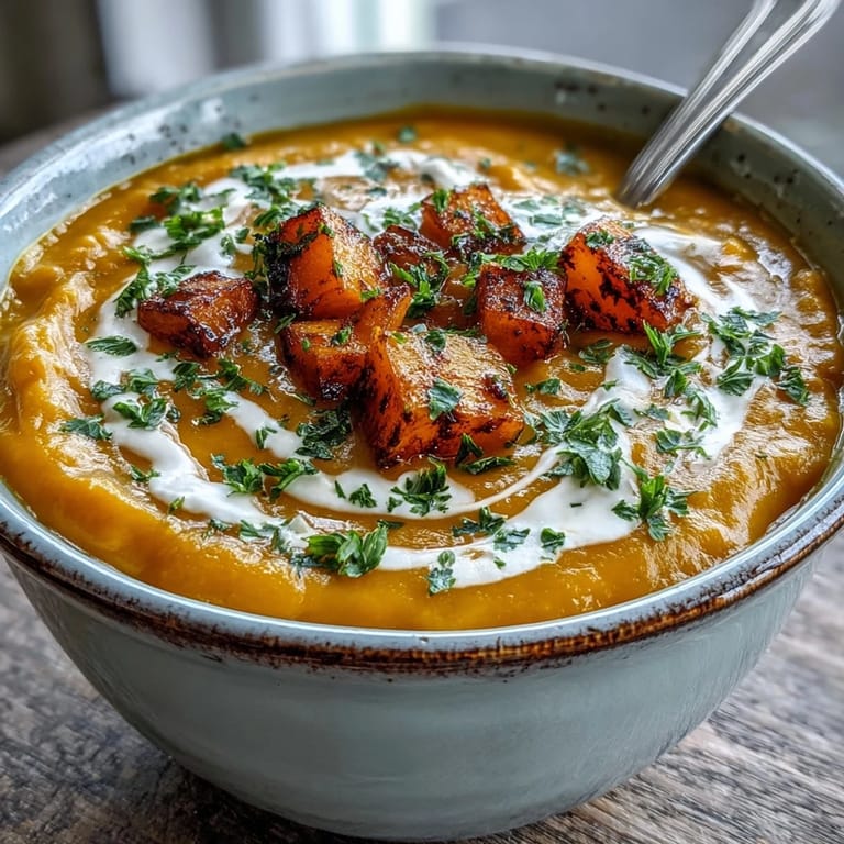 Comforting Butternut Squash and Lentil Soup, ideal for a cozy autumn dinner.