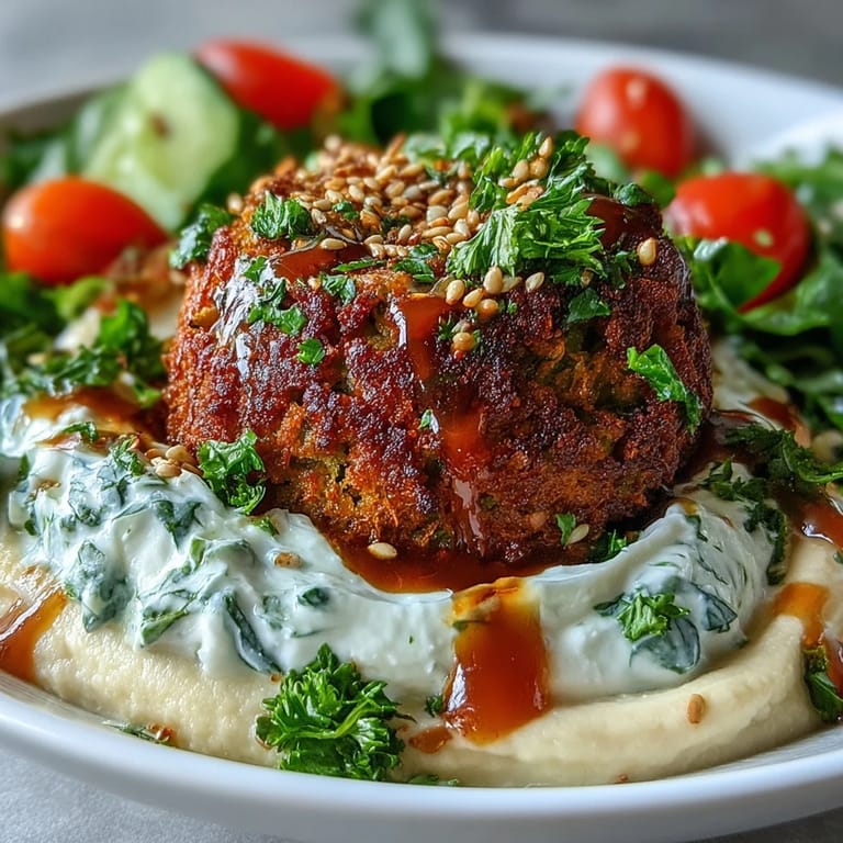 Healthy Falafel Bowl with chickpea falafel, mixed greens, red onion, and carrot shreds, served with lemon wedges for a bright finish.