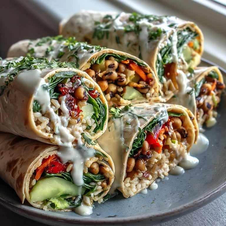 Sliced Black-Eyed Pea Wraps plated with a side salad, highlighting the wholesome vegan filling and golden-brown seared tortilla edges.