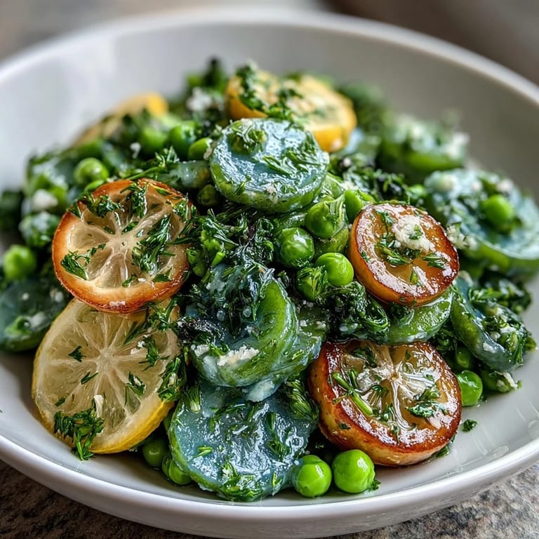 Colorful spring salad with radishes, peas, and bright lemon vinaigrette garnished with fresh chives and feta cheese
