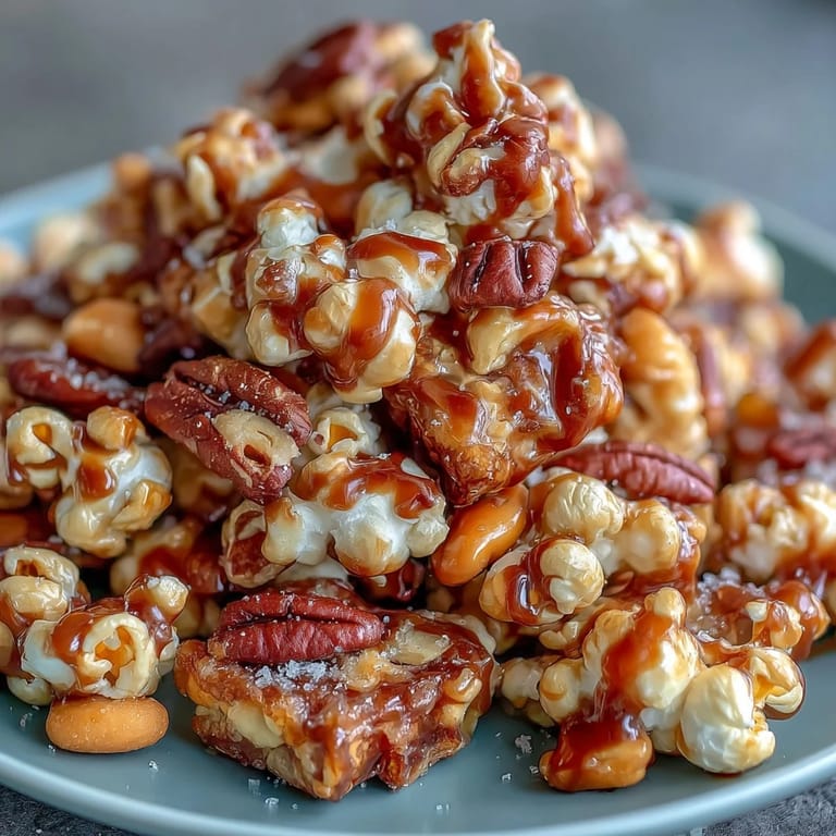 Crispy popcorn combined with roasted peanuts and drizzled in rich caramel for a game-day treat.