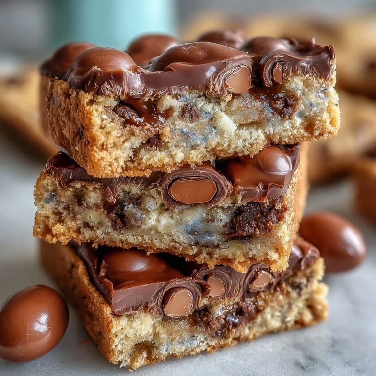 A close-up view of freshly baked Cadbury Egg Cookie Bars, sliced and ready to serve on a spring-themed platter.