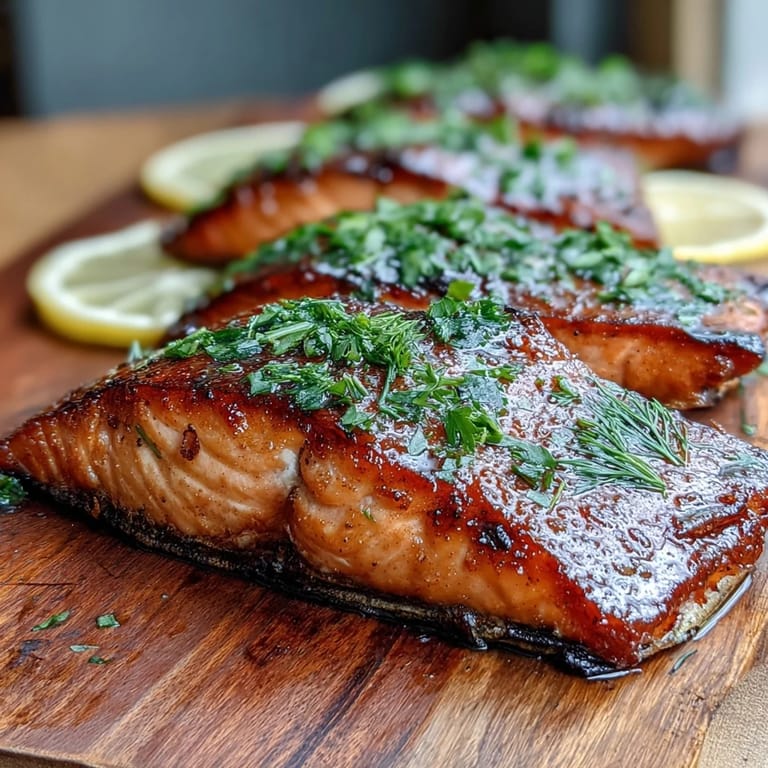 Aromatic cedar plank salmon fillet infused with zesty lemon and dill, perfect for summer cookouts.