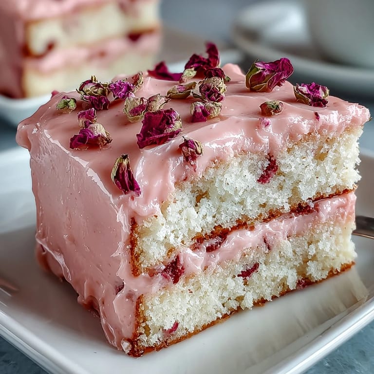 Layered vanilla sponge cake with silky pink ombre buttercream, decorated with delicate edible flowers for Mothers Day.