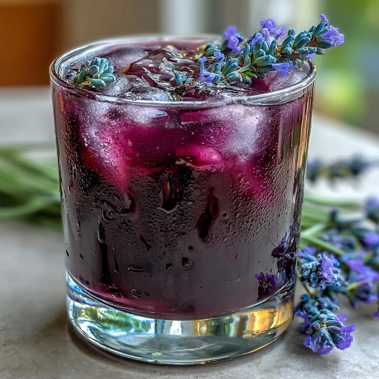 Elegant lavender lemonade refresher featuring a stunning purple hue, delicate butterfly pea tea infusion, and a perfect balance of sweet and tart flavors.