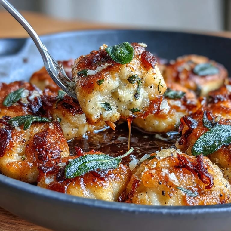 Crispy pan-fried gnocchi swimming in rich, aromatic brown butter with fresh sage, an elegant yet simple Italian dish.