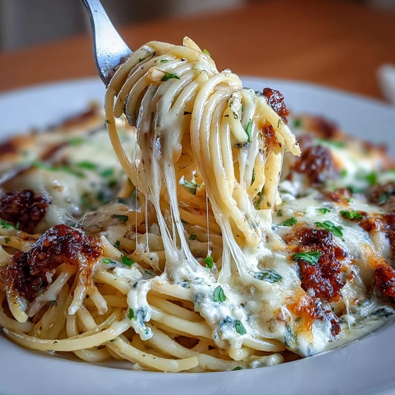 Rich layers of spaghetti, cream cheese, ricotta, and bubbling mozzarella in a hearty baked pasta casserole.