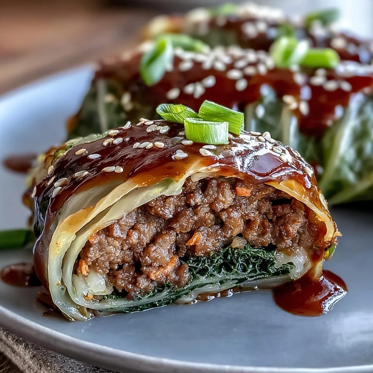 Tender Napa cabbage leaves wrapped around spicy Korean beef filling, steamed to perfection.