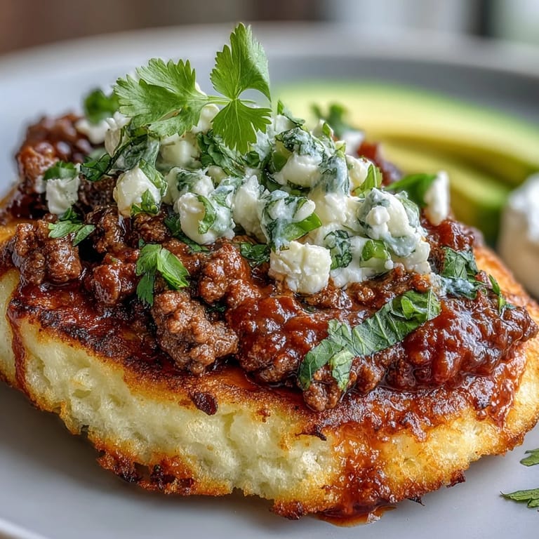 Low-carb cloud bread tacos piled high with hearty taco meat and zesty pico.