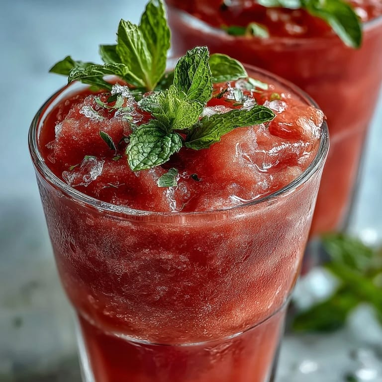 Refreshing frozen rosé mocktail with watermelon and mint, ideal for easy entertaining.