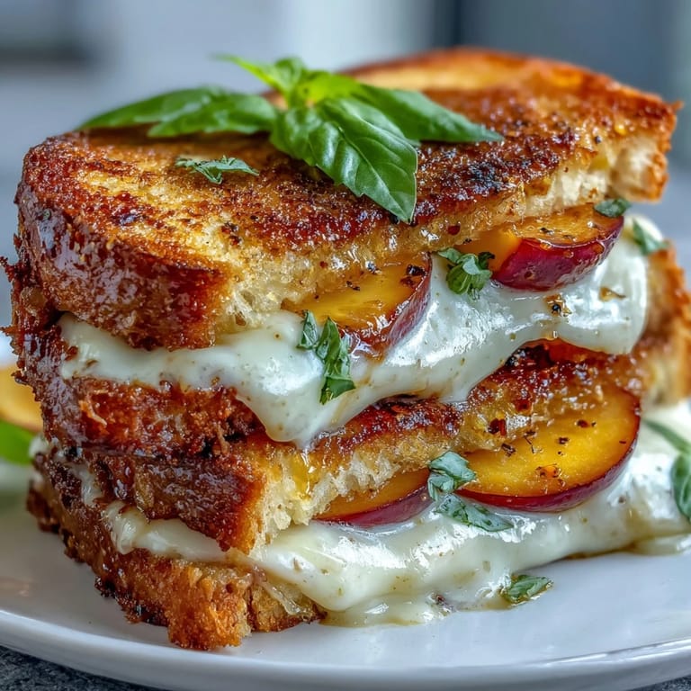 Our warm Peach Hot Honey Grilled Cheese, perfectly grilled and inviting.
