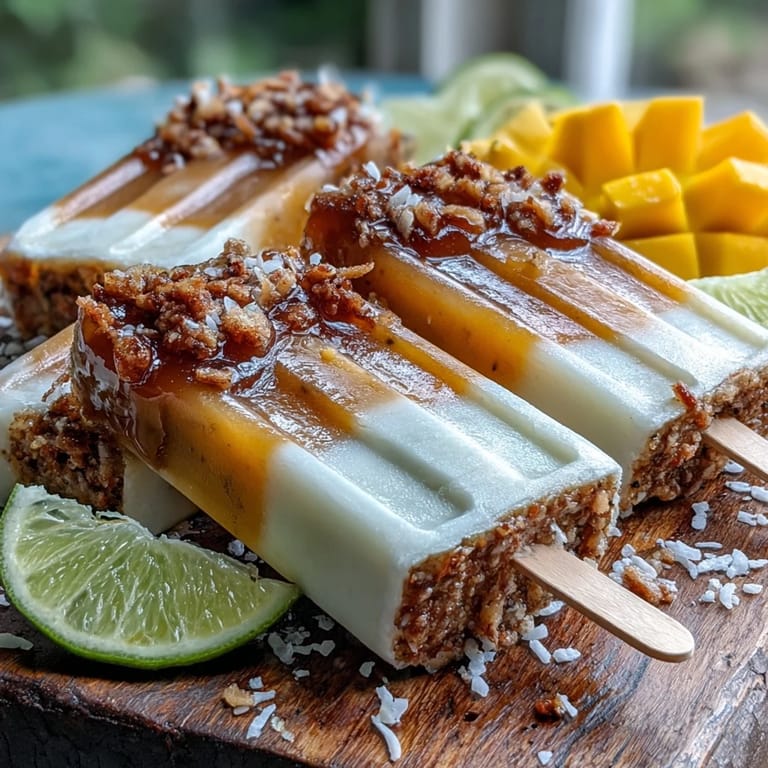 Refreshing mango coconut chia ice pops, a healthy, sweet, and cool treat.