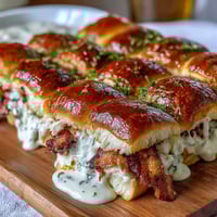 Delicious Derby Party Hot Brown Sliders on brioche buns, layered with roast turkey, crispy bacon, and creamy Mornay sauce, perfect for Southern gatherings.