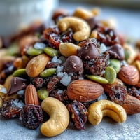 Homemade Trail Mix with Dark Chocolate, a vibrant blend of crunchy nuts, chewy dried fruits, and rich chocolate chunks, perfect for energizing snacks.