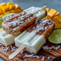 Creamy mango coconut chia ice pops, vibrant tropical delight, perfect summer dessert.